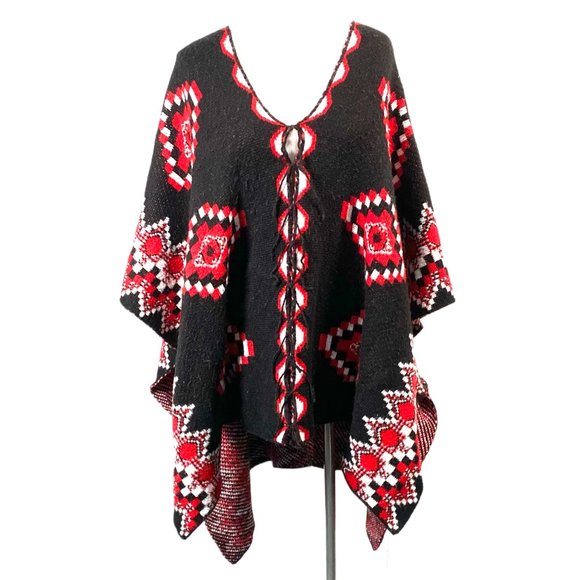 Relativity Sweaters - NO LONGER AVAILABLE, Relativity Knit, Boho, Southwestern, Black White Pancho